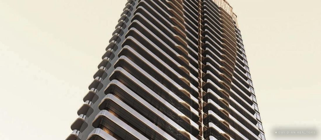Render looking up the balconied facade of Smartworld Elie Saab Residences, Sector 98, Noida